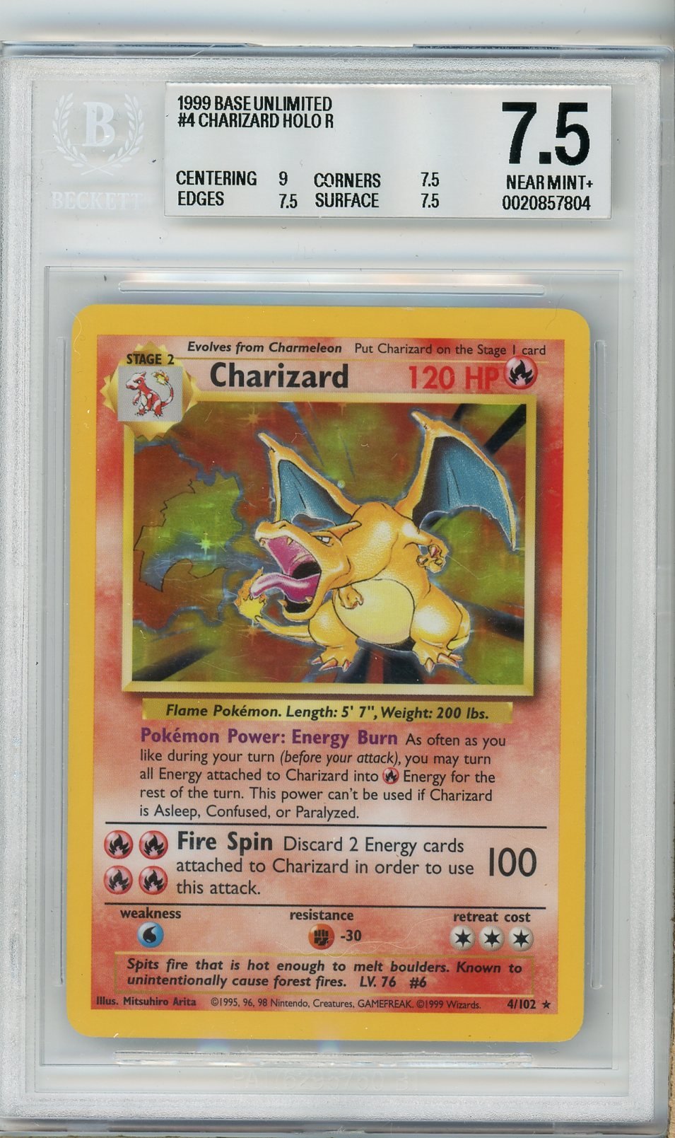 BGS 7.5 Charizard 4/102 - Base - Rare Holo
