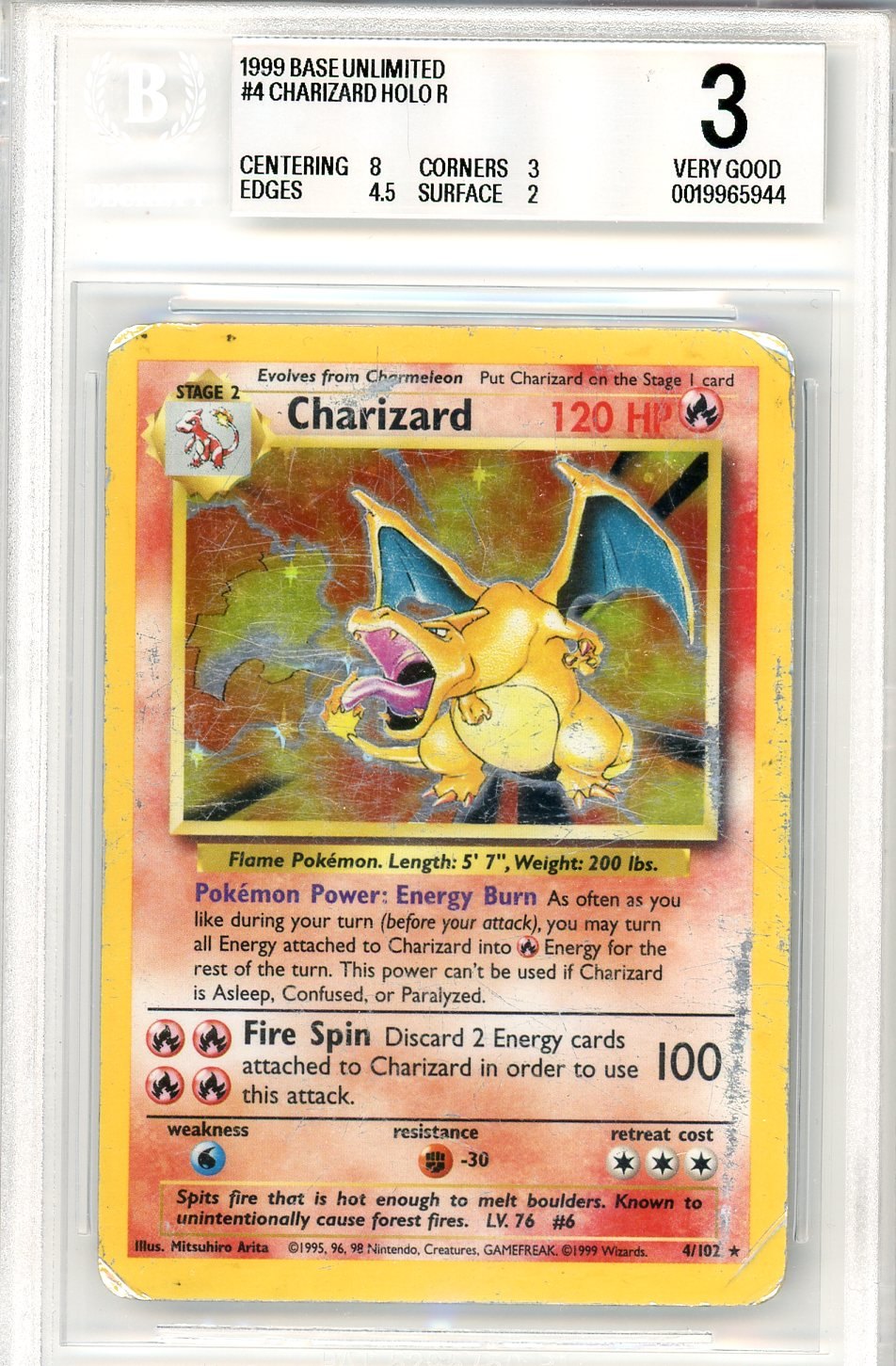 BGS 3 Charizard - Base #4/102 - Rare Holo