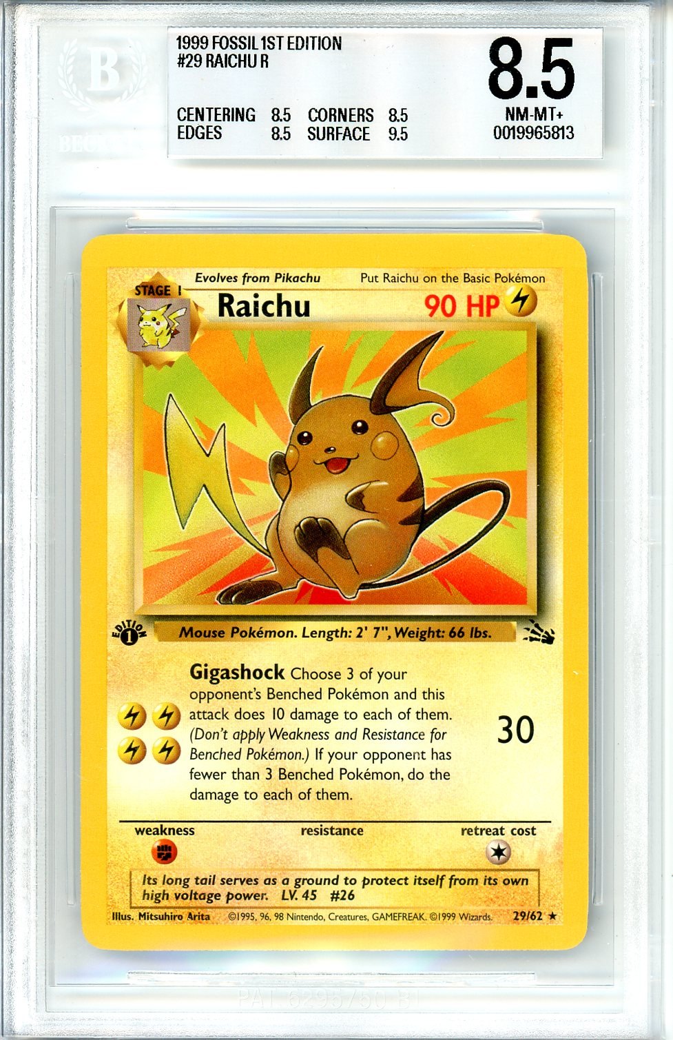 BGS 8.5 Raichu - Fossil #29/62 - Rare
