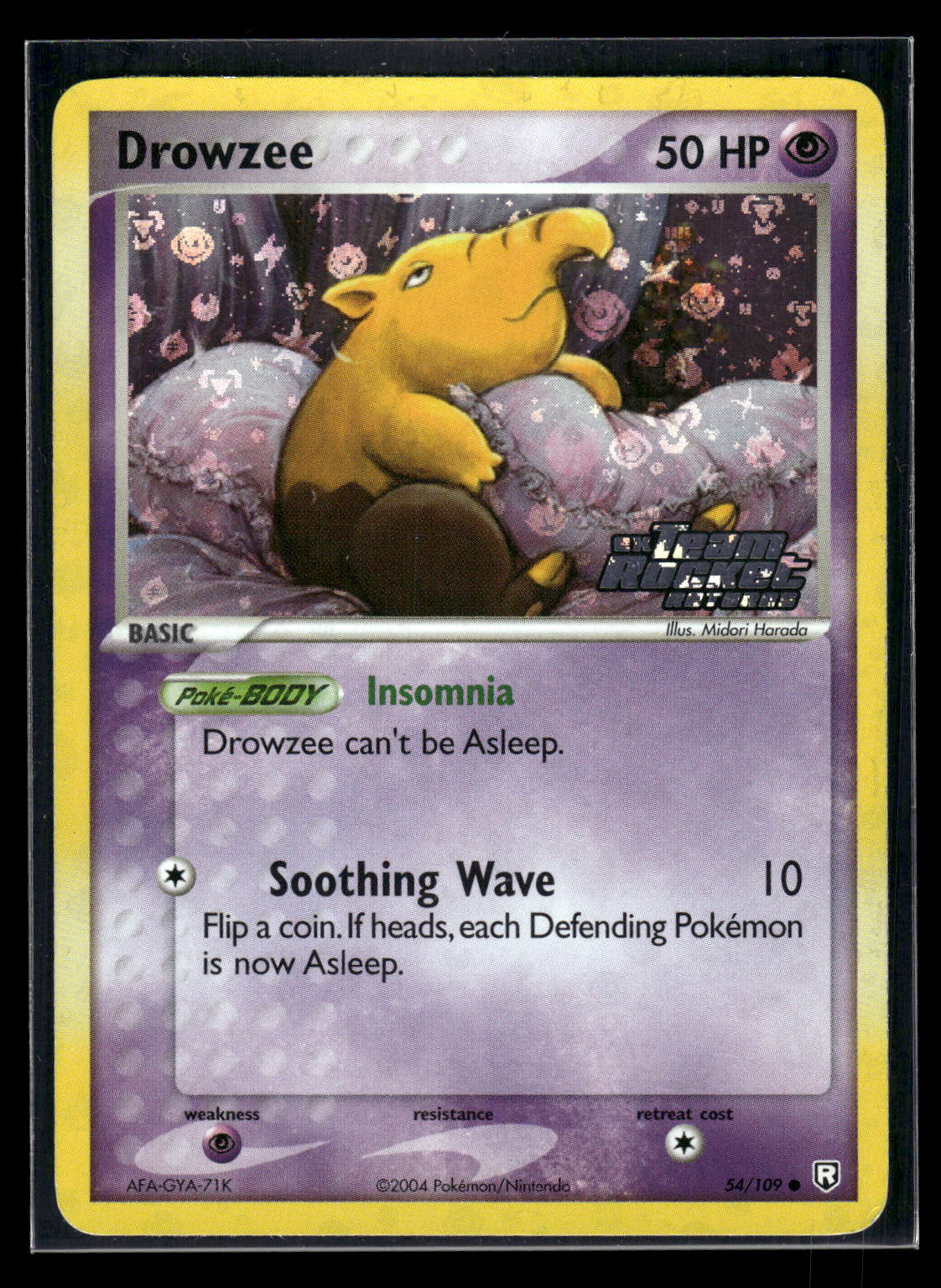 Drowzee 54/109 EX Team Rocket Returns Stamped Reverse