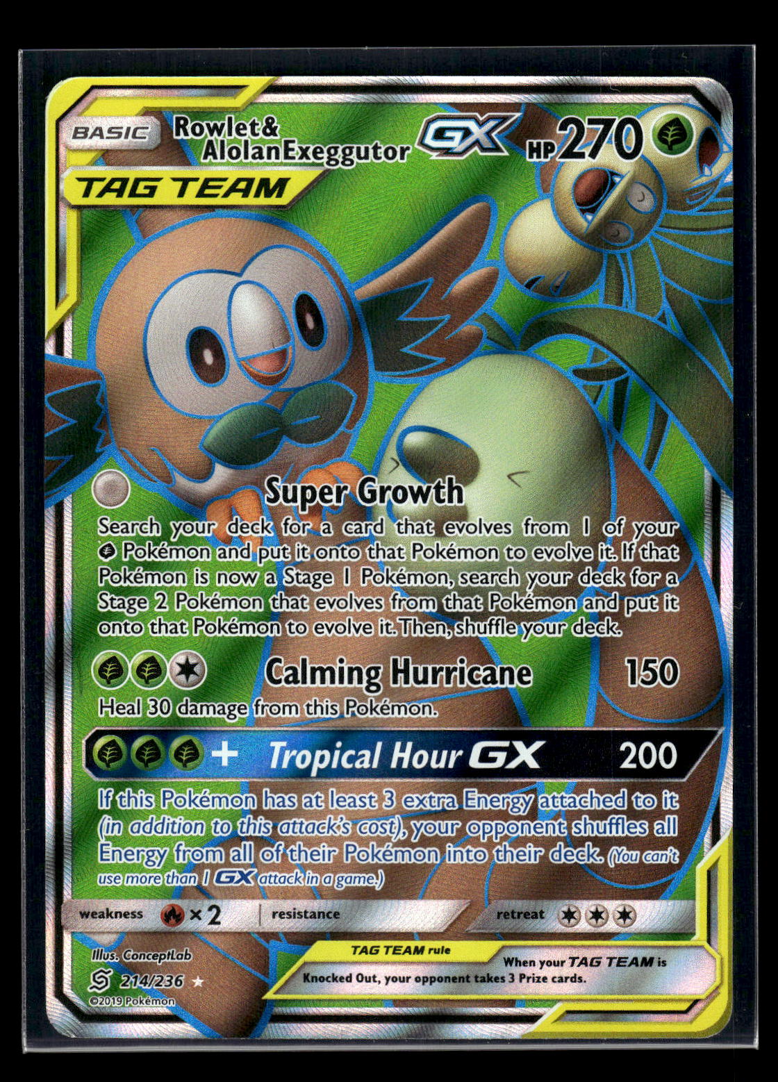 Rowlet & Alolan Exeggutor GX (Full Art) 214/236 SM - Unified Minds