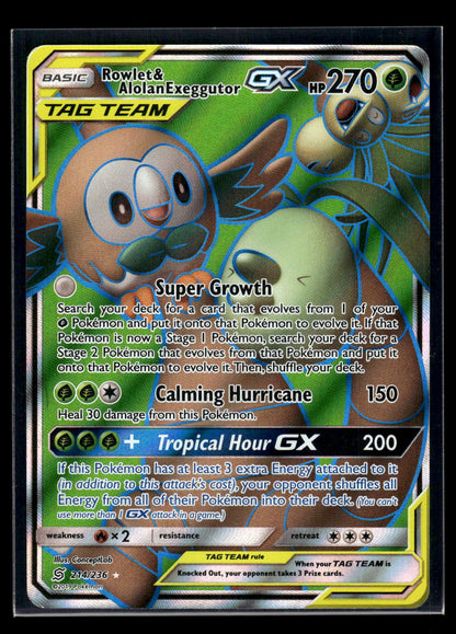 Rowlet & Alolan Exeggutor GX (Full Art) 214/236 SM - Unified Minds