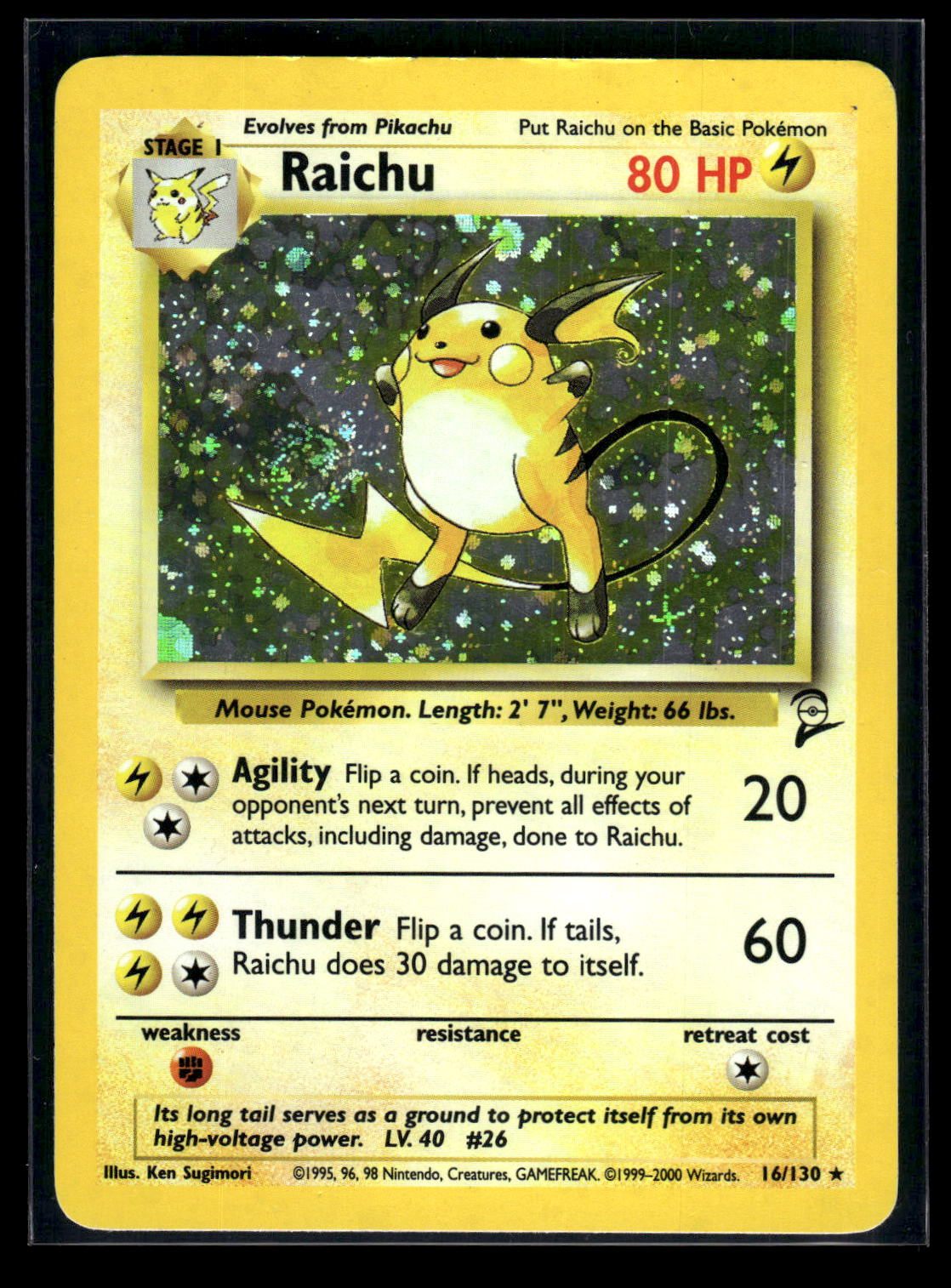 Raichu 16/130 - Base Set 2  - Rare Holo