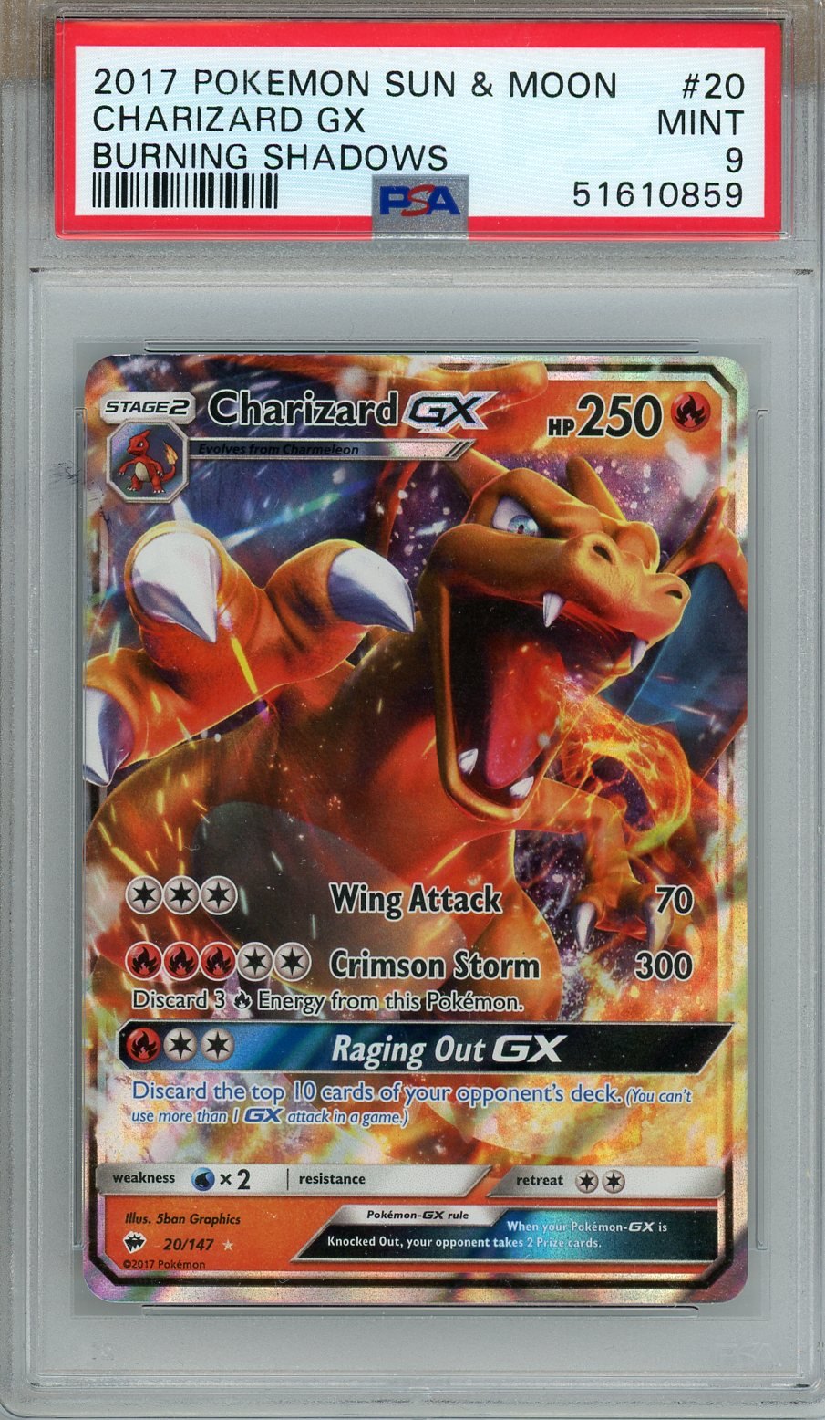 PSA 9 - Charizard GX 20/147 - Burning Shadows