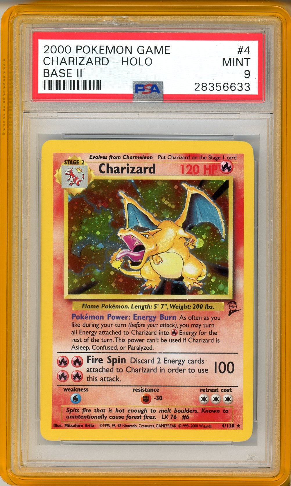 PSA 9 OBS Skada i Slab uppe Charizard 4/130 - Base Set 2  - Rare Holo