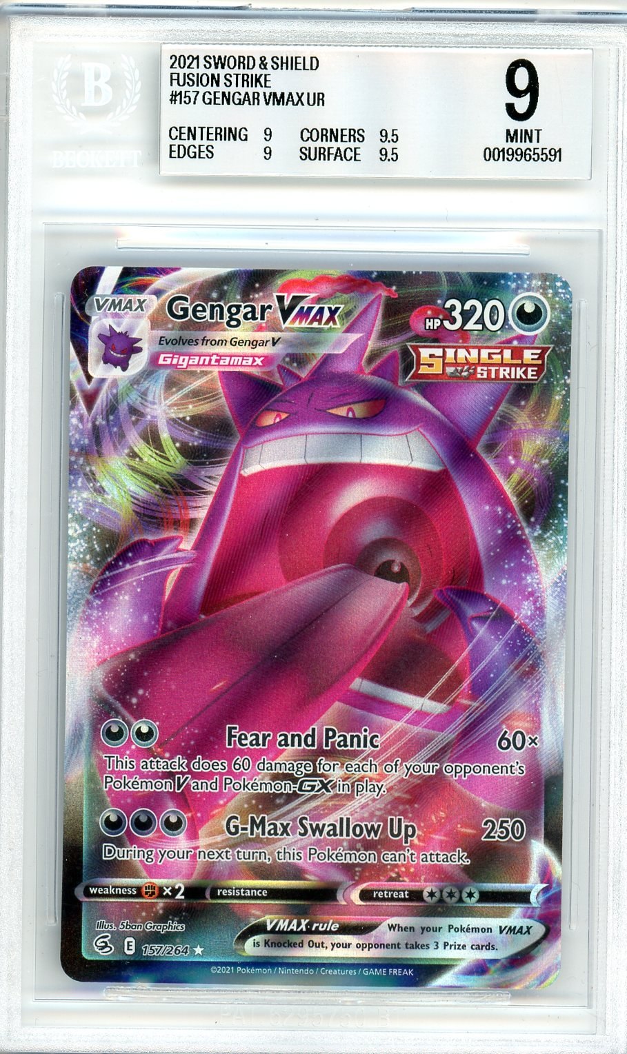 BGS 9 Gengar VMAX - Fusion Strike #157/264 - Rare Holo VMAX