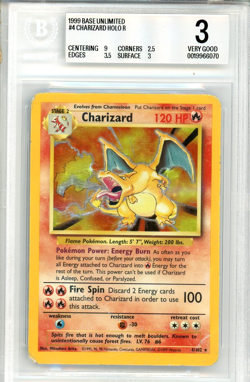 BGS 3 Charizard - Base #4/102 - Rare Holo