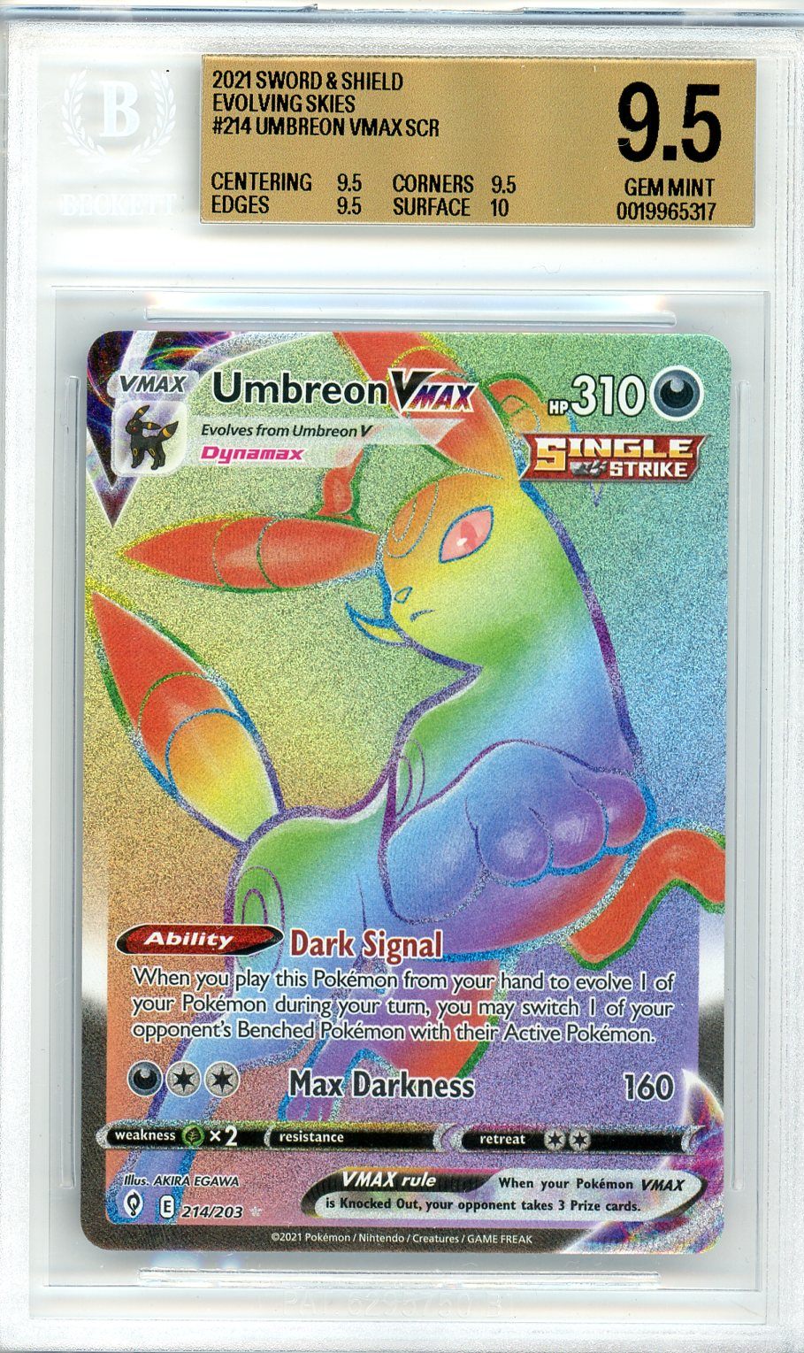 BGS 9.5 Umbreon VMAX - Evolving Skies #214/203 - Rare Rainbow