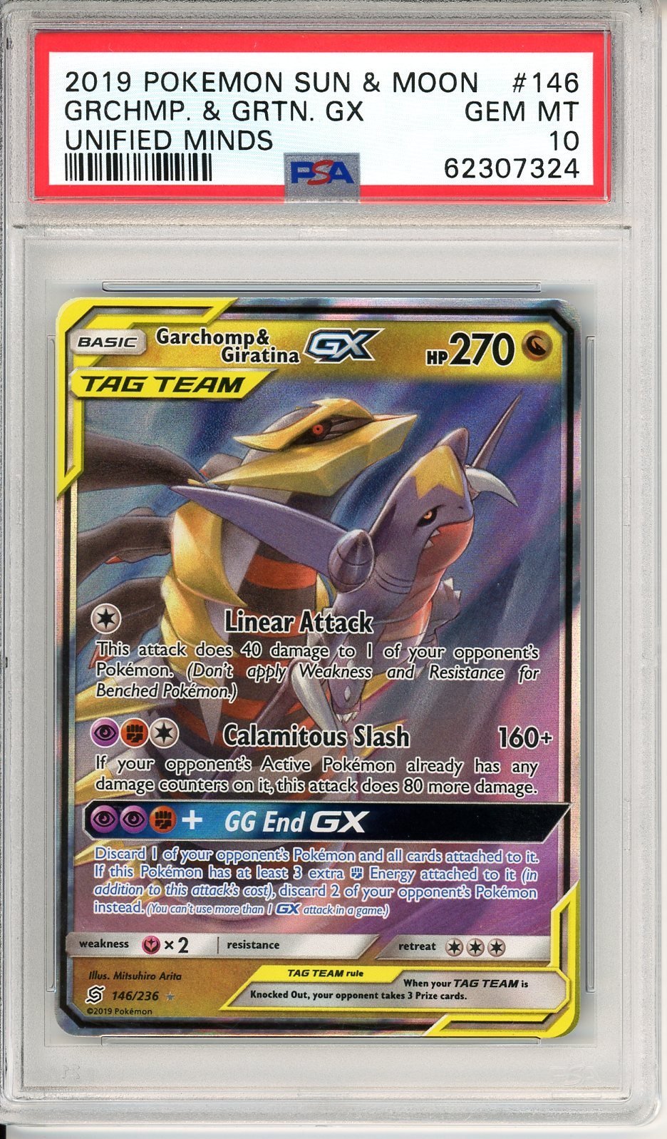 PSA 10 Garchomp & Giratina-GX - Unified Minds #146/236 - Rare Holo GX