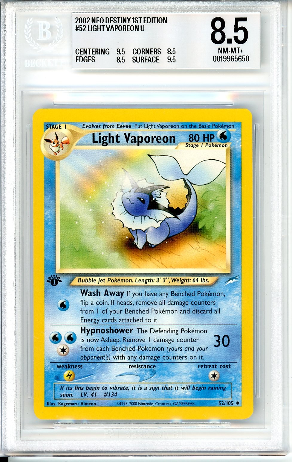 BGS 8.5 Light Vaporeon - Neo Destiny #52/105 - Uncommon