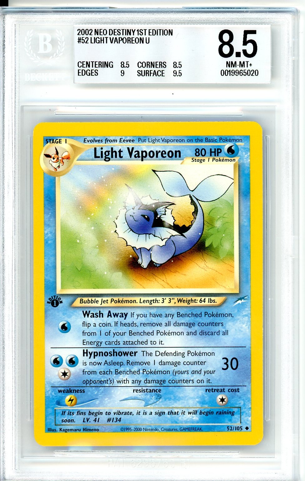 BGS 8.5 Light Vaporeon - Neo Destiny #52/105 - Uncommon
