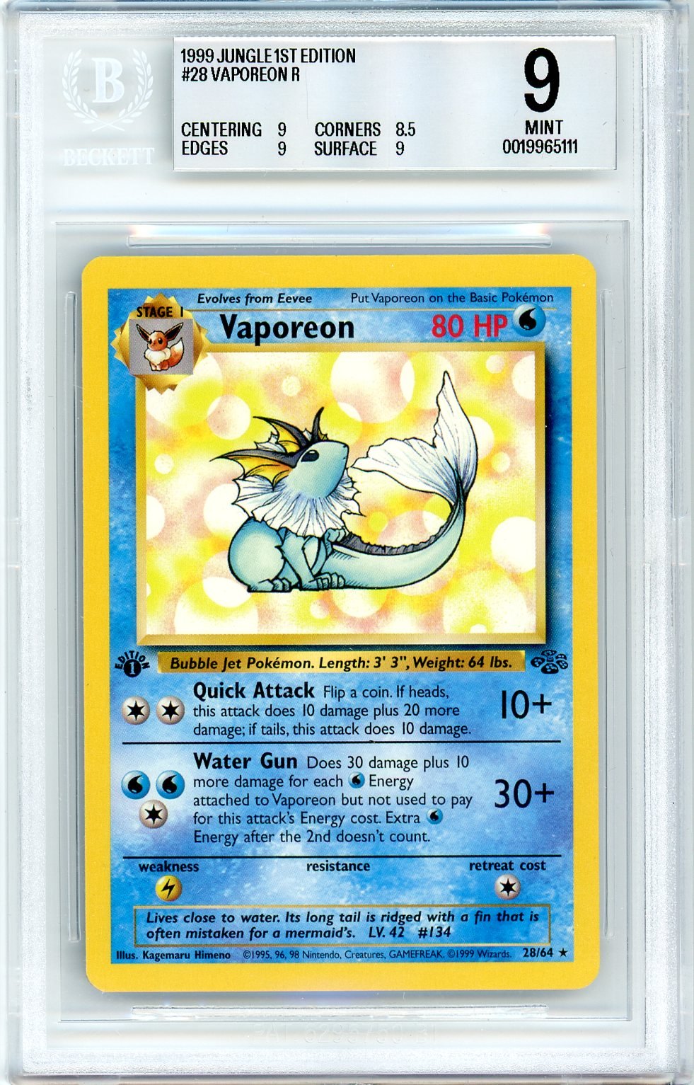 BGS 9 Vaporeon - Jungle #28/64 - Rare