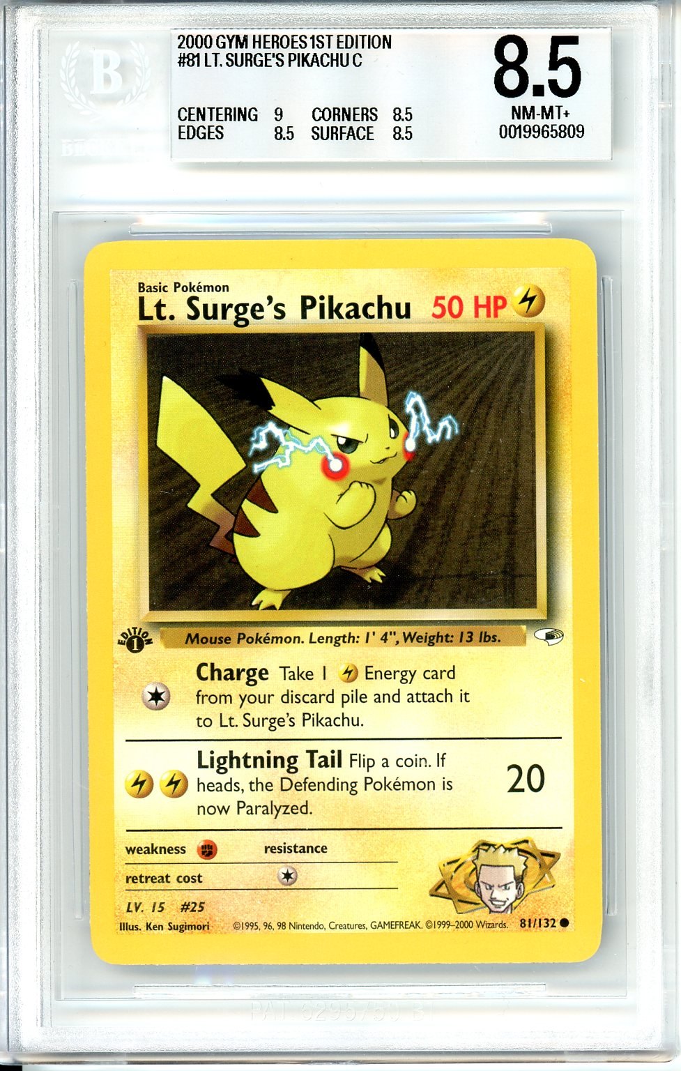 BGS 8.5 Lt. Surge's Pikachu - Gym Heroes #81/132 - Common