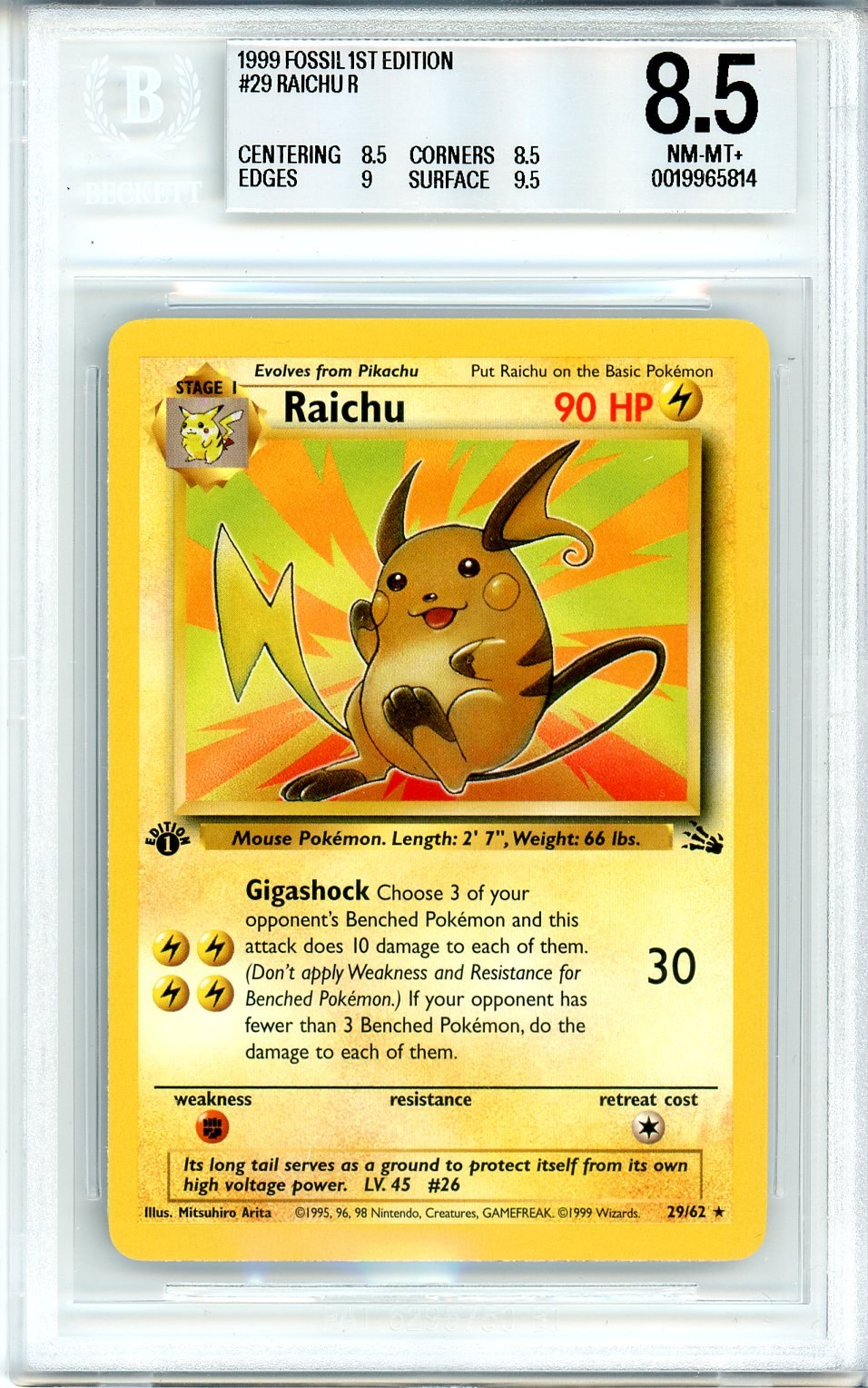 BGS 8.5 Raichu - Fossil #29/62 - Rare