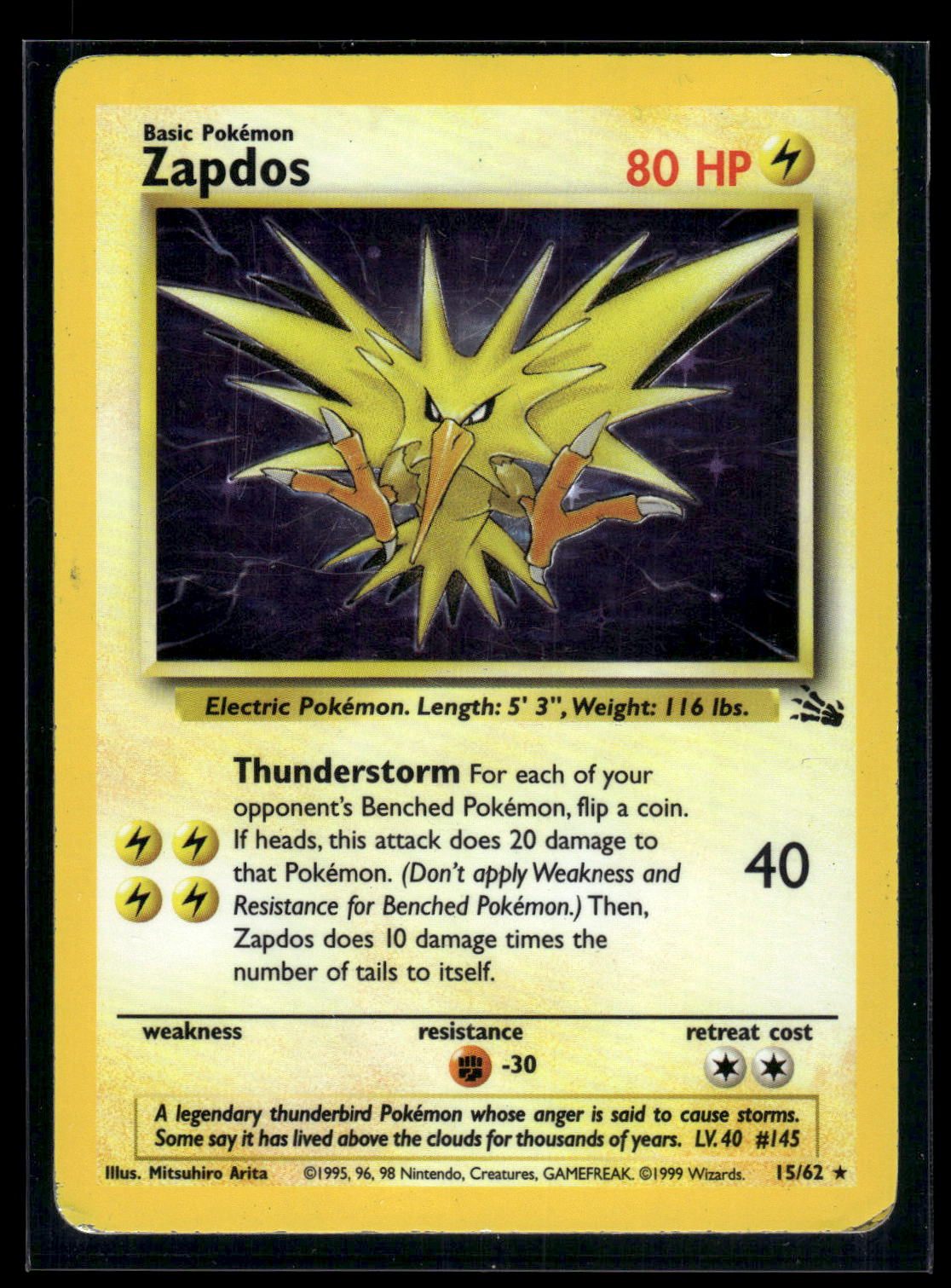 Zapdos 15/62 - Fossil  - Rare Holo