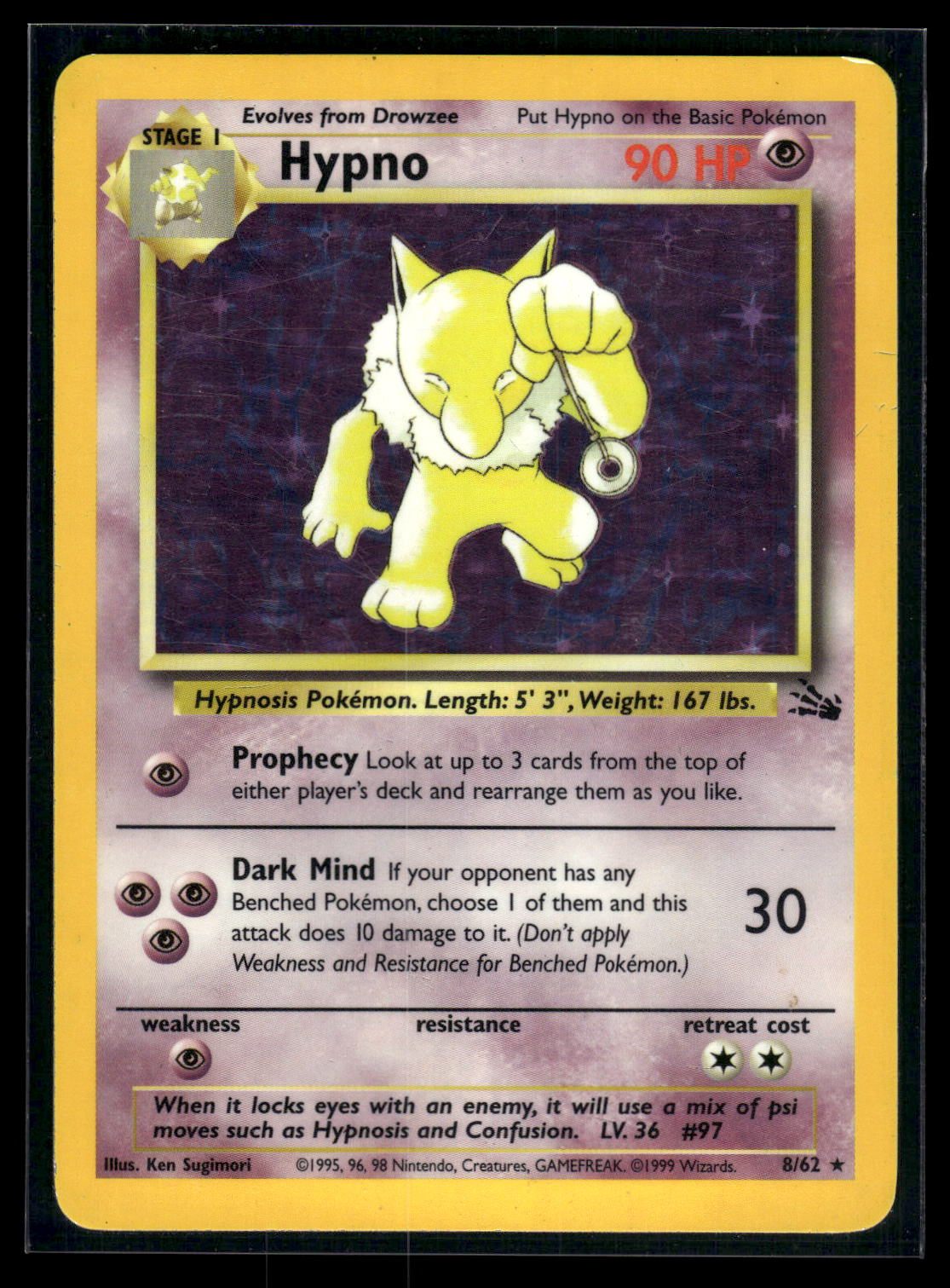 Hypno 8/62 - Fossil  - Rare Holo