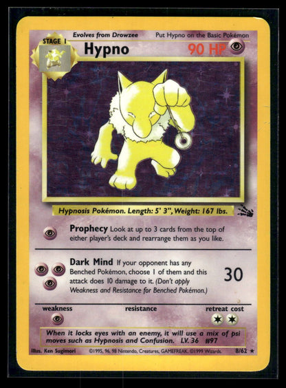 Hypno 8/62 - Fossil  - Rare Holo
