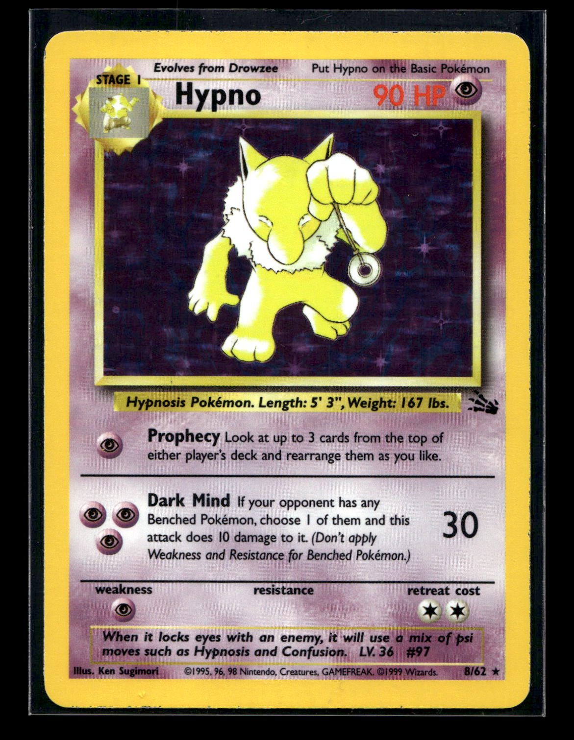 Hypno 8/62 - Fossil - Rare Holo