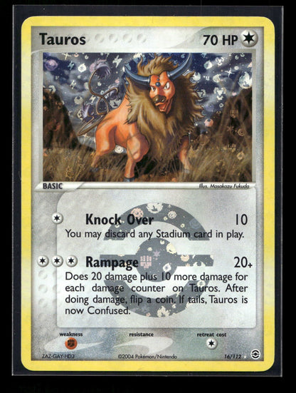 Tauros 16/112 Reverse Holo - FireRed & LeafGreen - Rare Holo