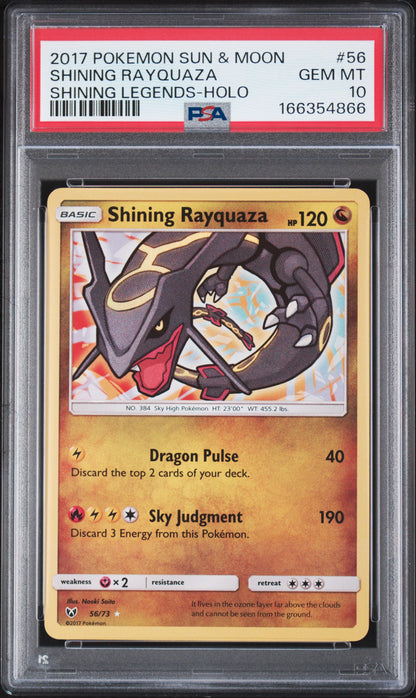 PSA 10 Shining Rayquaza - POKEMON SUN & MOON SHINING LEGENDS #56/73 - Rare Shining