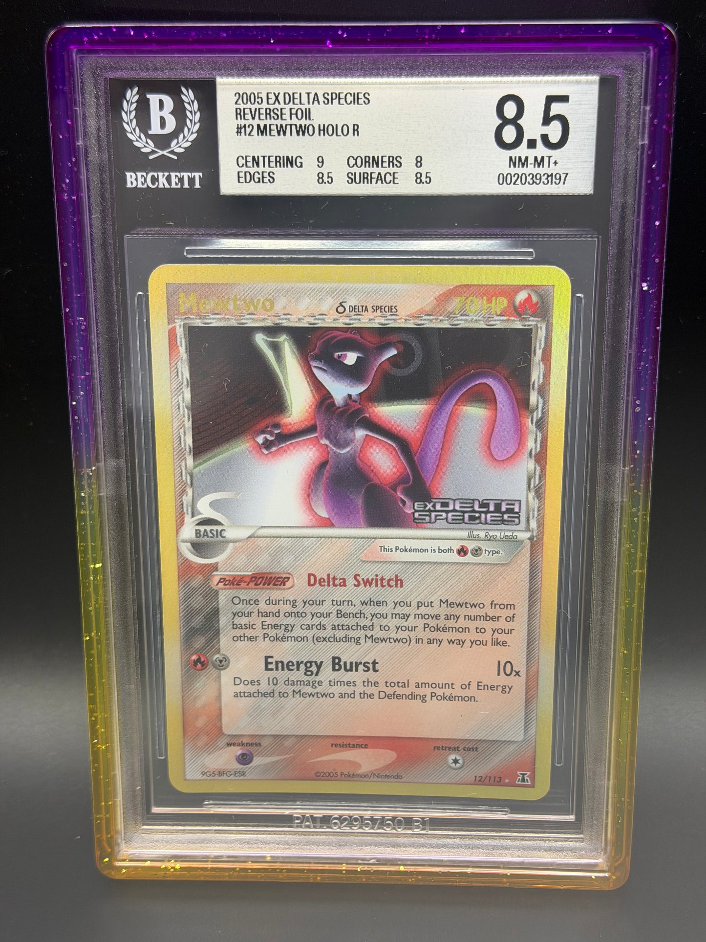 BGS 8.5 - Mewtwo Reverse Holo Stamped 12/113 - Delta Species