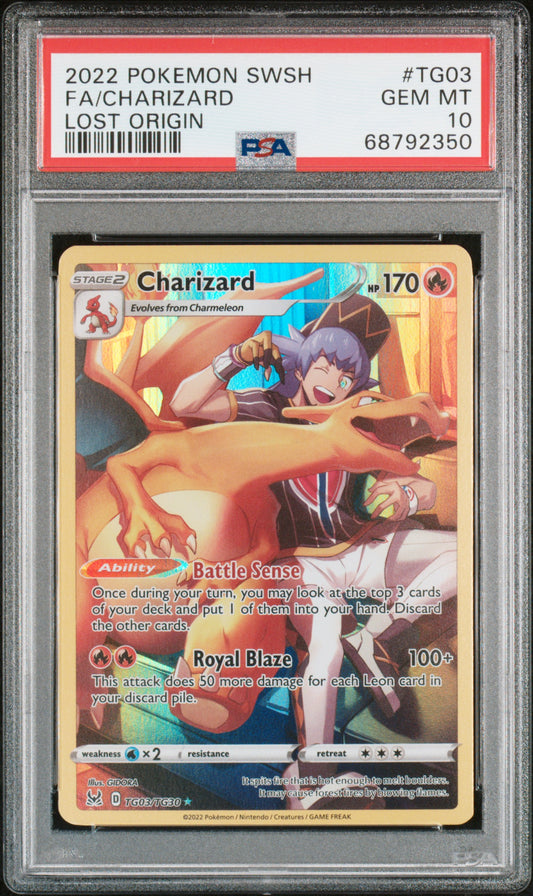 PSA 10 Charizard - POKEMON SWORD & SHIELD LOST ORIGIN #TG03/TG30 - Trainer Gallery Rare Holo