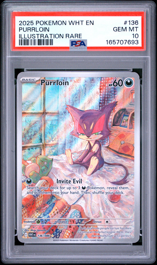 PSA 10 Purrloin - POKEMON WHT EN-WHITE FLARE #136/086 - Illustration Rare