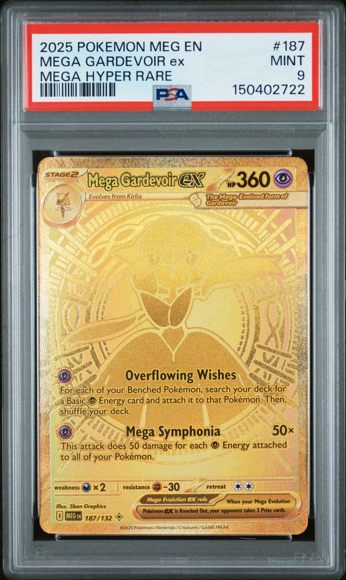 PSA 9 Mega Gardevoir ex - POKEMON MEG EN-MEGA EVOLUTION #187/132 - Mega Hyper Rare