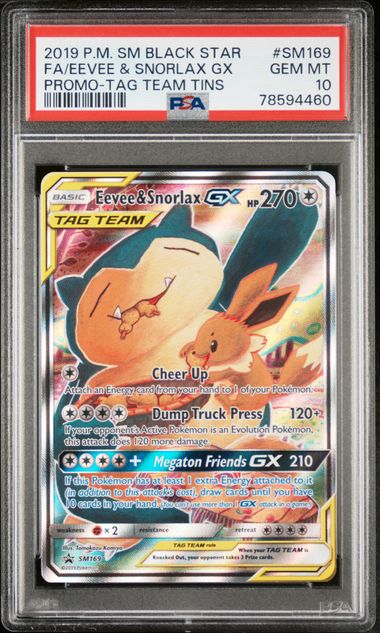 PSA 10 - Eevee & Snorlax GX SM169 - Tag Team Tins Promo