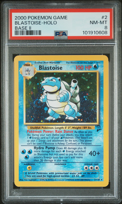 PSA 8 Blastoise - POKEMON GAME BASE II #2/130 - Rare Holo