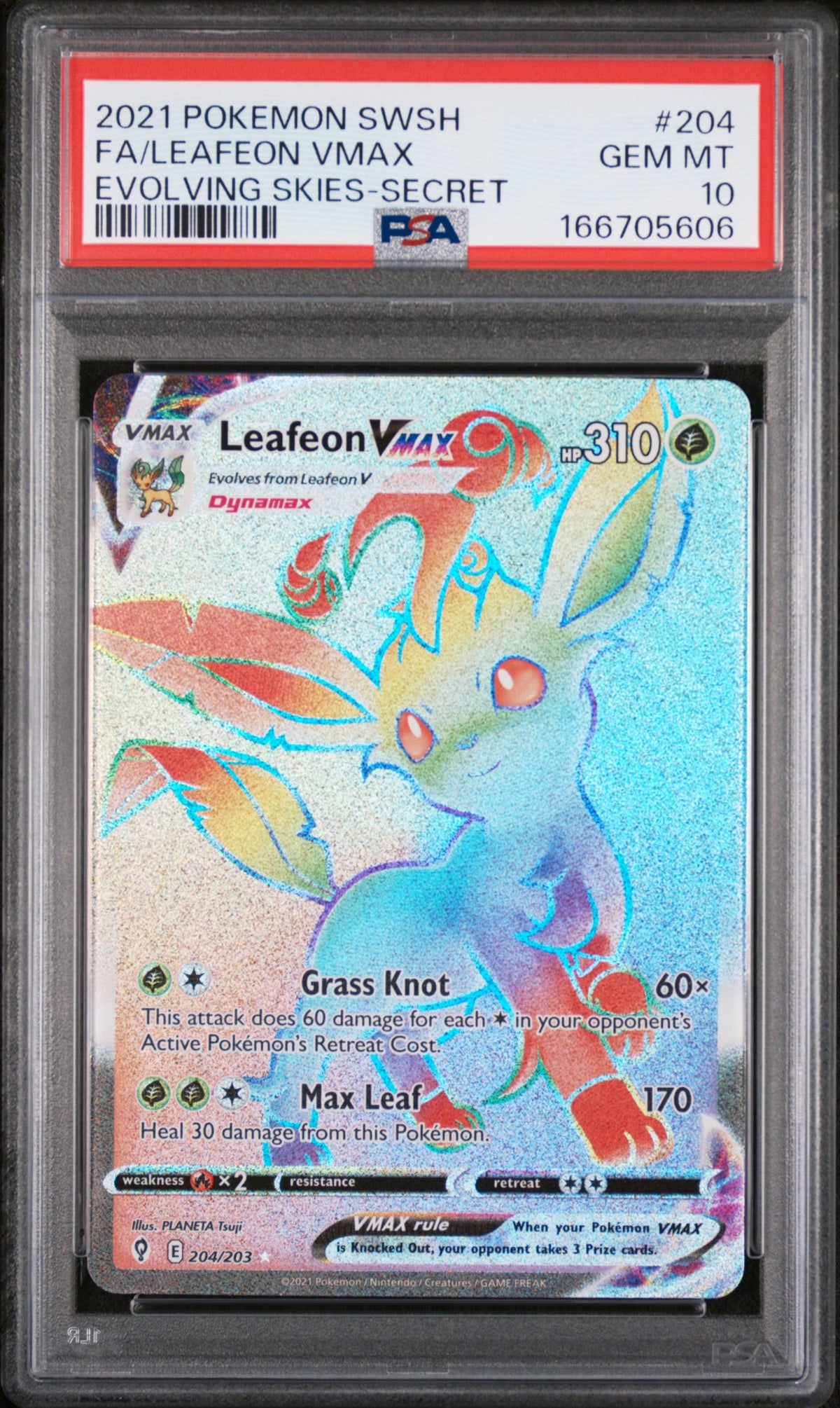 PSA 10 Leafeon VMAX - POKEMON SWORD & SHIELD EVOLVING SKIES #204/203 - Rare Rainbow